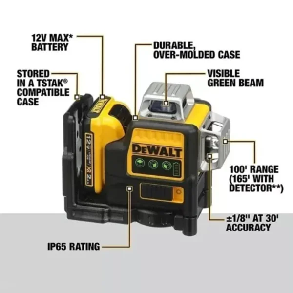 Dewalt DW089LG Sides*360 Degree Vertical 12V Lithium Battery 12 Lines Laser Level